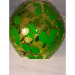 Handmade Mod Artisan Glass Lamp Green Leaves and Butterflies , works well